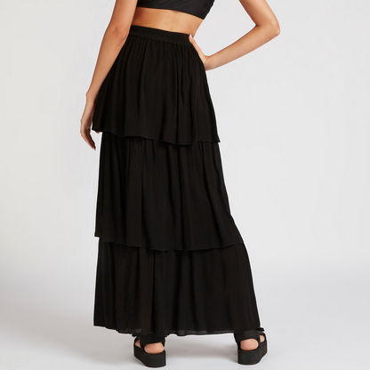 Textured Tiered Skirt with Elasticated Waist