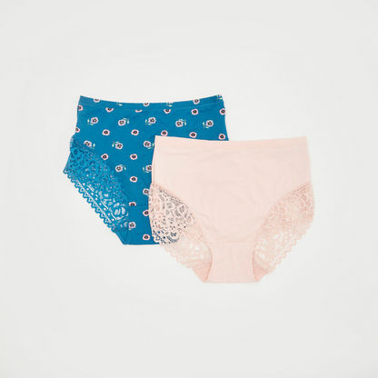 Set of 2 - Floral Boyshort Briefs with Lace Detail