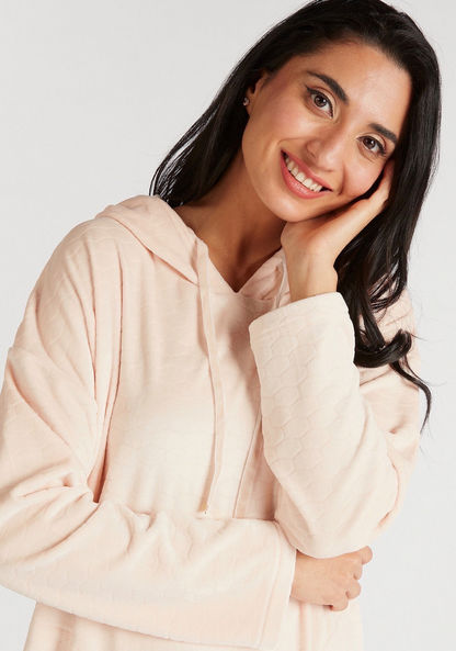 Solid Hooded Sleepshirt with Long Sleeves and Pockets