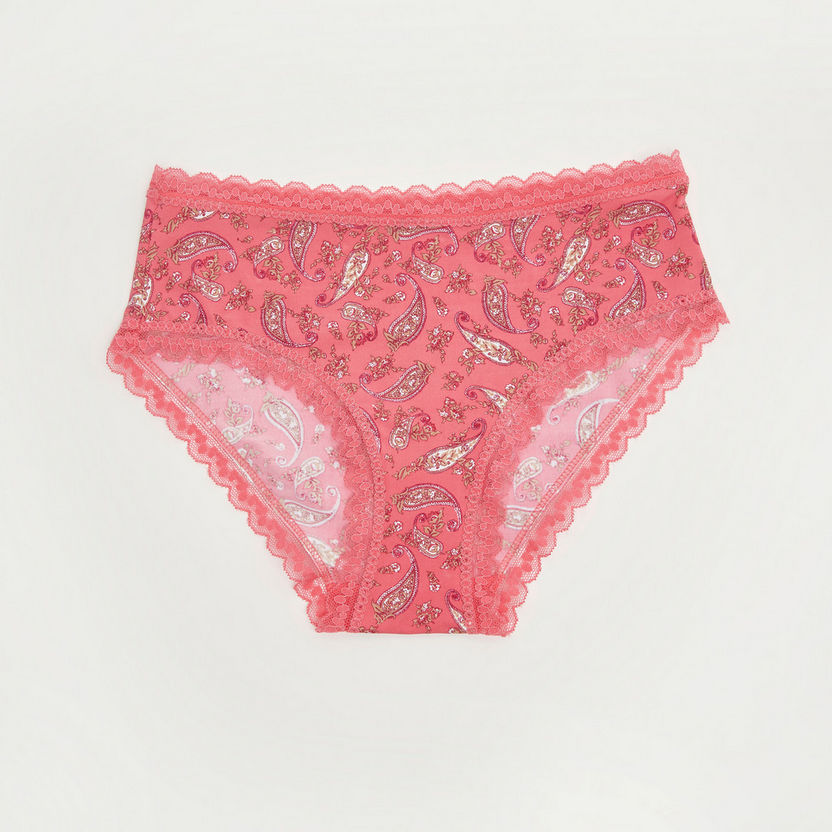 Buy Women's Paisley Print Hipster Briefs with Scalloped Lace Detail Online