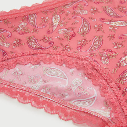 Paisley Print Hipster Briefs with Scalloped Lace Detail-Panties-image-1