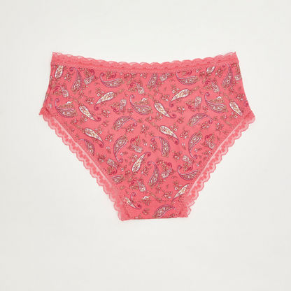 Paisley Print Hipster Briefs with Scalloped Lace Detail-Panties-image-2