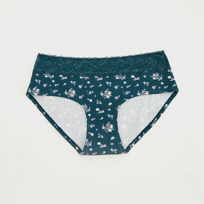Floral Print Hipster Briefs with Lace Detail