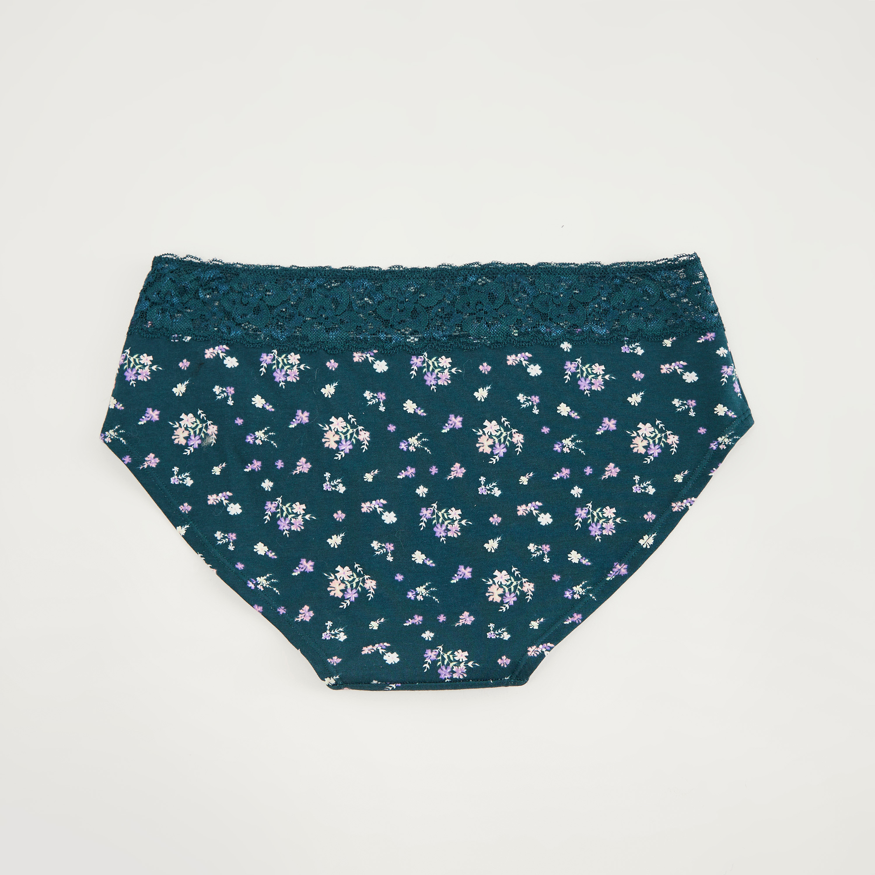 Floral Print Hipster Briefs with Lace Detail