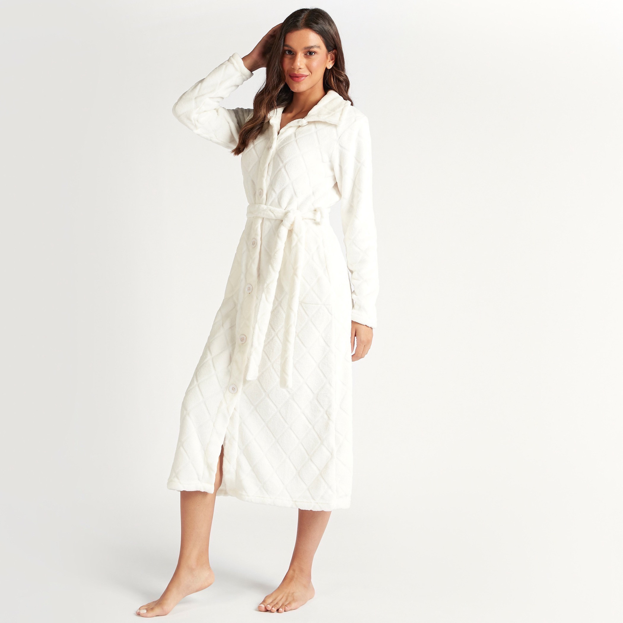 Buy Textured Robe with Tie-Up Belt and Pockets Online | Centrepoint UAE