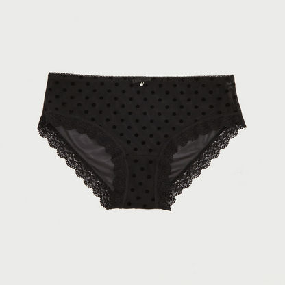 Polka Dot Print Hipster Briefs with Lace Detail-Panties-image-0