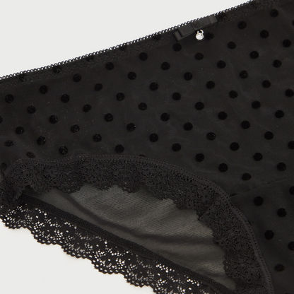 Polka Dot Print Hipster Briefs with Lace Detail-Panties-image-1