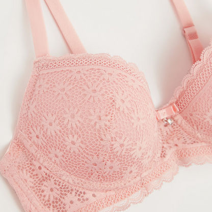 Padded Demi Bra with Lace Design-Bras-image-1