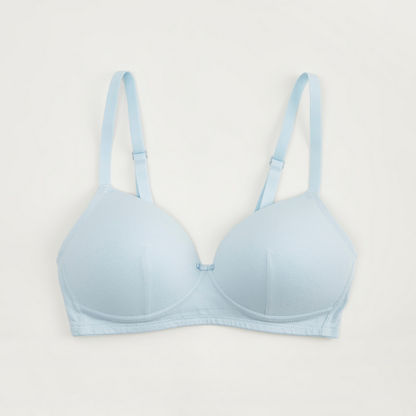 Solid Padded T-shirt Bra with Hook and Eye Closure