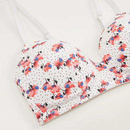 Floral Print Padded T-shirt Bra with Hook and Eye Closure