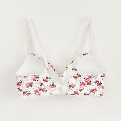 Floral Print Padded T-shirt Bra with Hook and Eye Closure