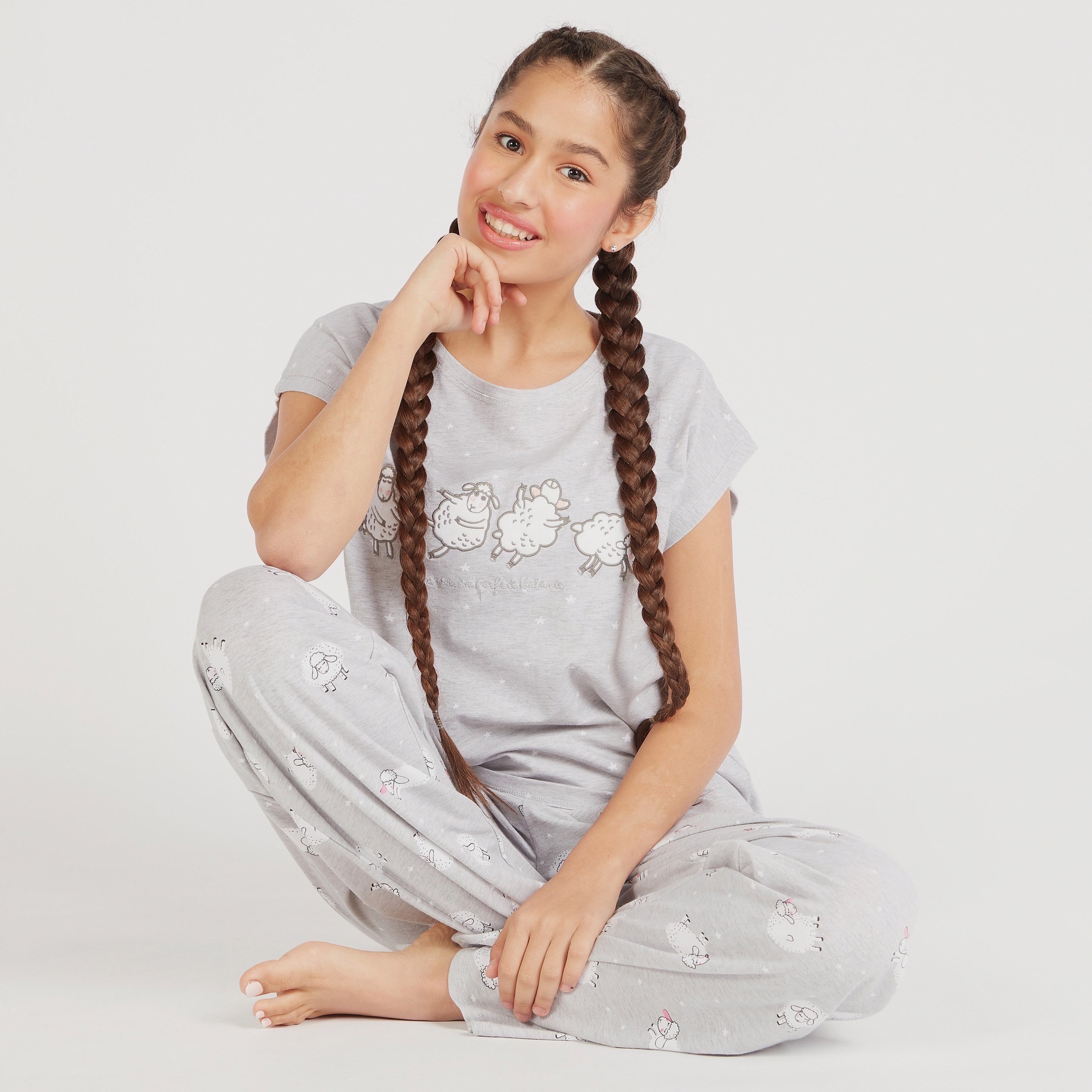 Printed Round Neck T-shirt and Pyjama Set-women-clothing-nightwear-pyjamas-longsets-image-1