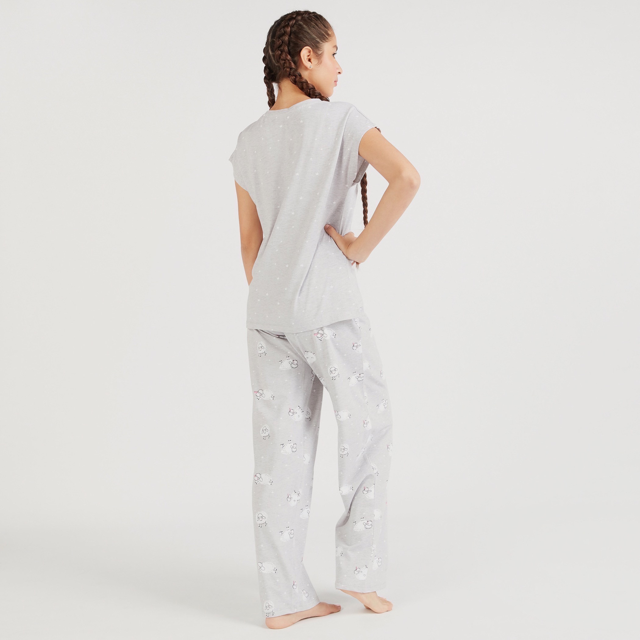Printed Round Neck T-shirt and Pyjama Set-women-clothing-nightwear-pyjamas-longsets-image-4