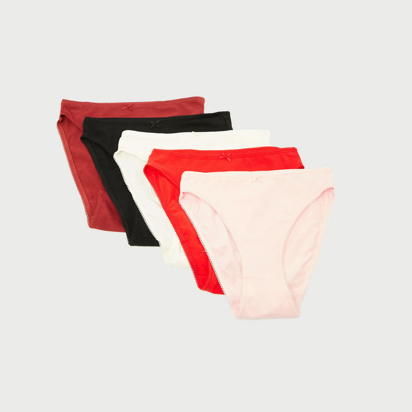 Set of 5 -  Solid Hipster Briefs with Bow Accent-Panties-image-0