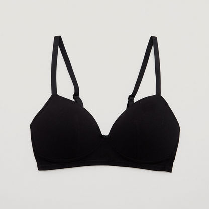 Solid Padded Non-Wired T-shirt Bra with Hook and Eye Closure-Bras-image-0