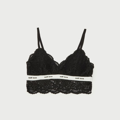 Lace Detail Non-Padded Plunge Bra and Briefs Set