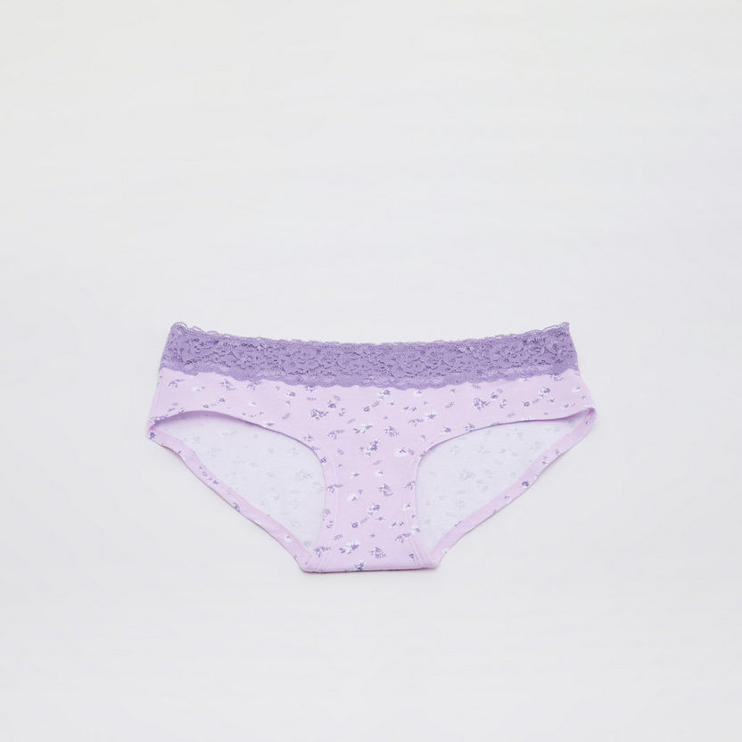 Floral Print Hipster Briefs with Lace Detail-Panties-image-0