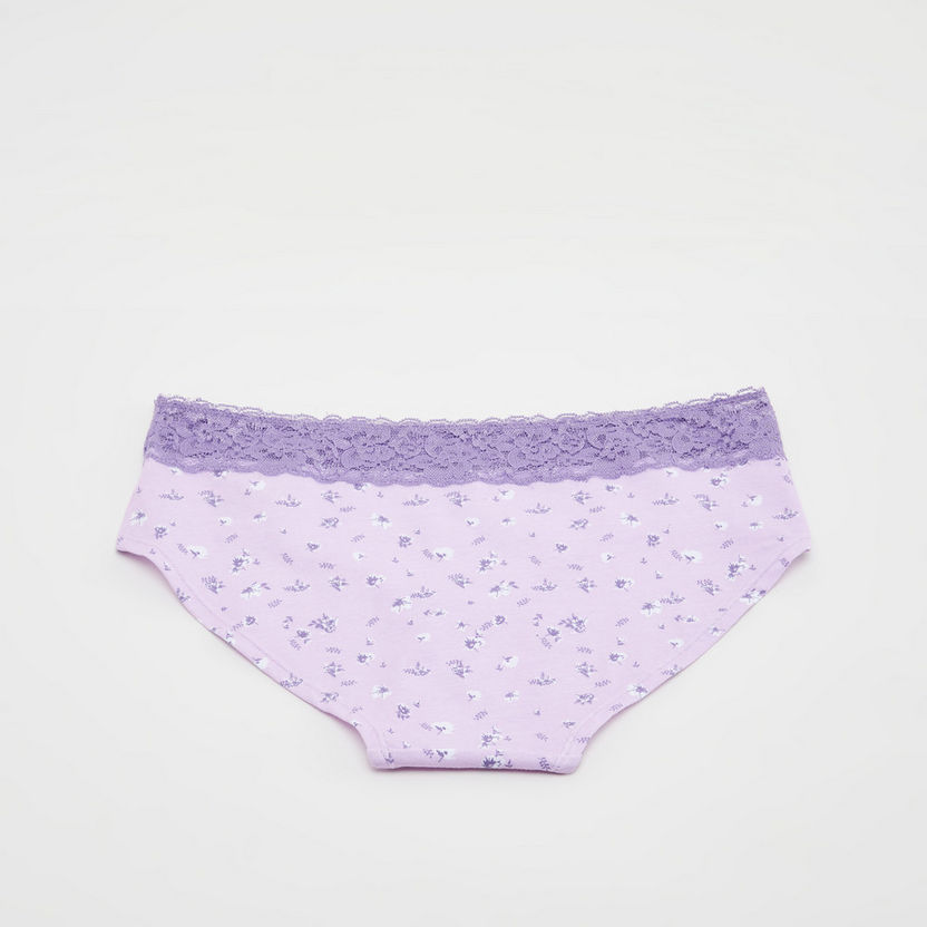 Floral Print Hipster Briefs with Lace Detail-Panties-image-2