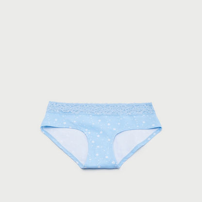 Printed Hipster Briefs with Lace Detail-Panties-image-0