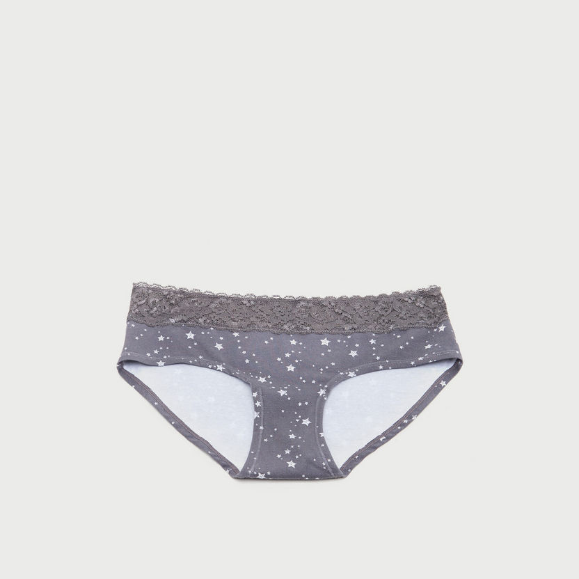 Star Print Hipster Briefs with Lace Detail-Panties-image-0