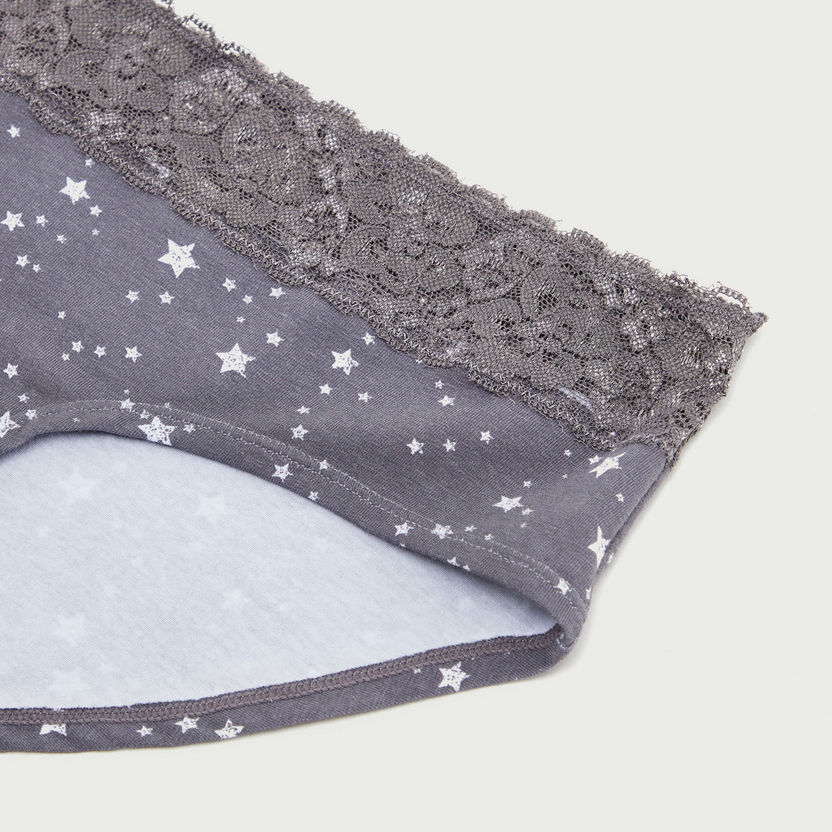 Star Print Hipster Briefs with Lace Detail-Panties-image-1
