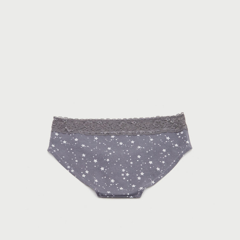 Star Print Hipster Briefs with Lace Detail-Panties-image-2