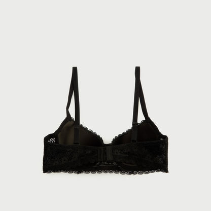 Lace Detail Padded Demi Bra with Hook and Eye Closure-Bras-image-1