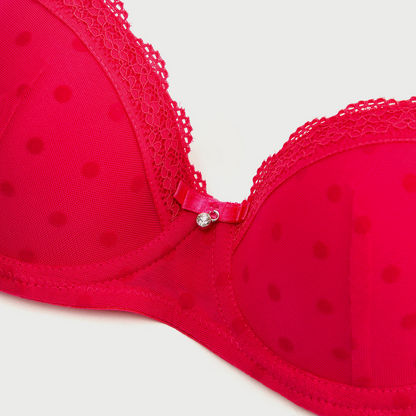 Polka Print Padded Demi Bra with Mesh Detail and Adjustable Straps-Bras-image-1