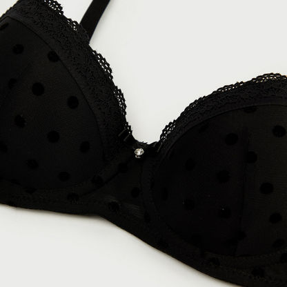 Polka Print Padded Demi Bra with Mesh Detail and Adjustable Straps-Bras-image-2