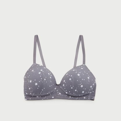 Printed Padded Non-Wired T-shirt Bra with Hook and Eye Closure-Bras-image-0
