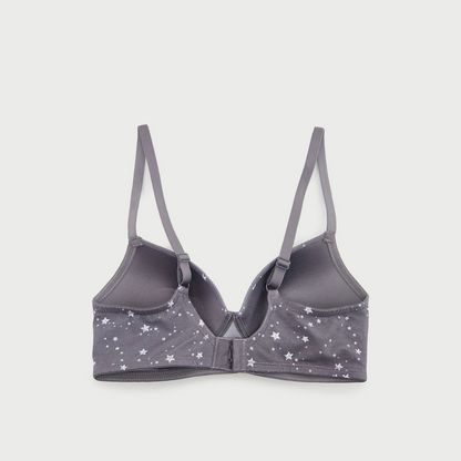 Printed Padded Non-Wired T-shirt Bra with Hook and Eye Closure-Bras-image-2