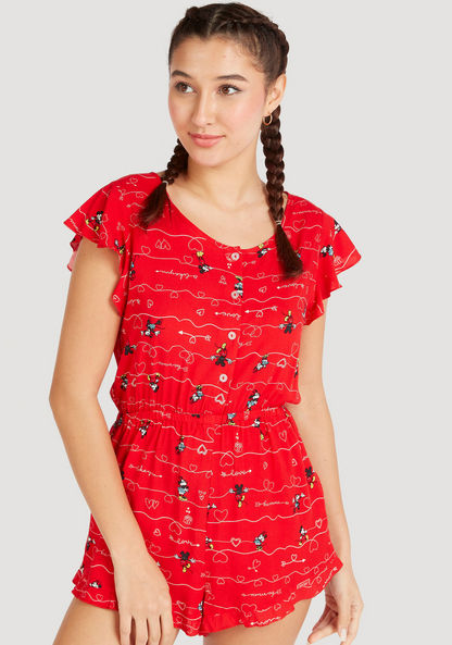 Mickey & Minnie Print Jumpsuit with Ruffled Cap Sleeves-Jumpsuits-image-0