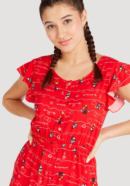 Mickey & Minnie Print Jumpsuit with Ruffled Cap Sleeves-Jumpsuits-image-2