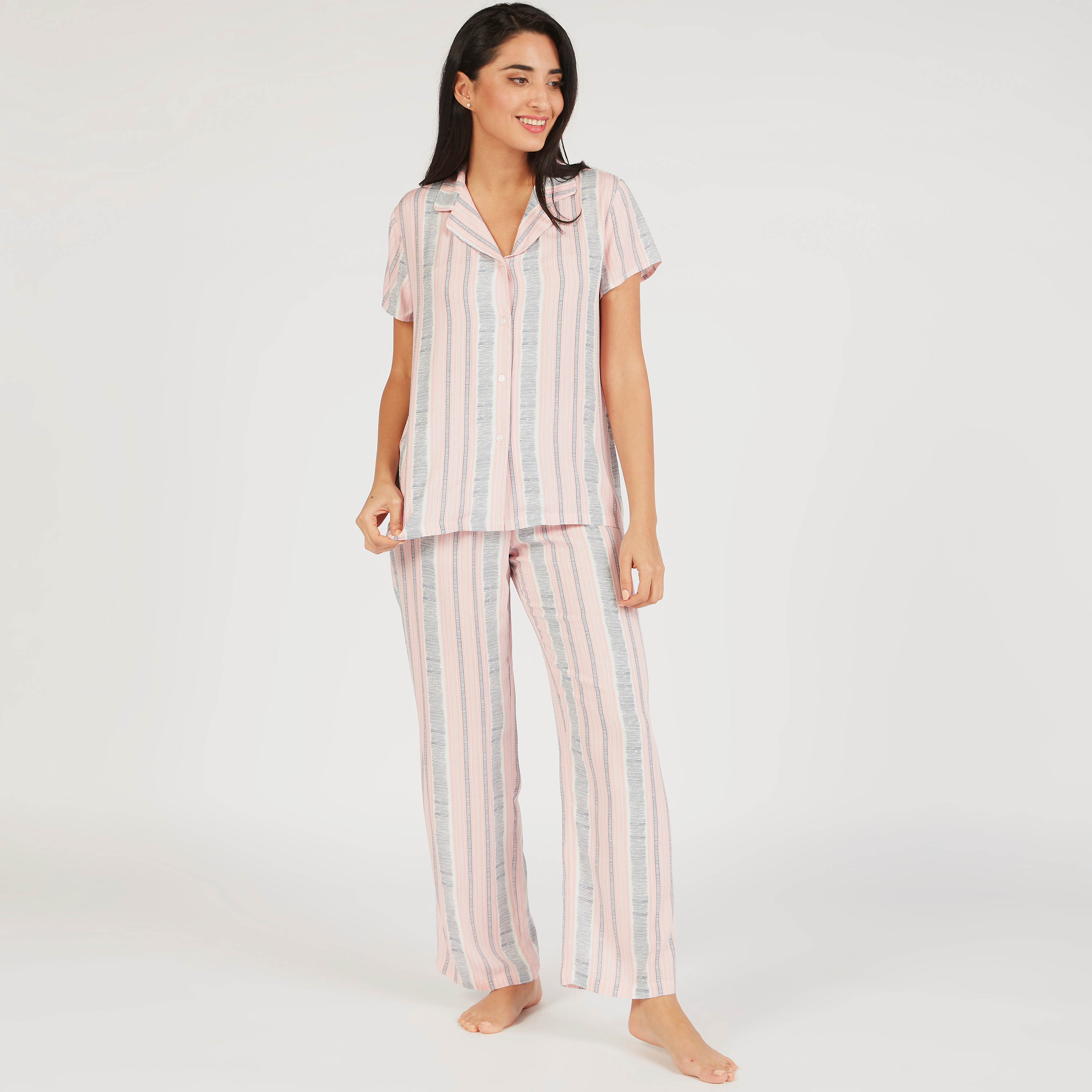 طقم بنطلون بيجاما وقميص مقلّم-women-clothing-nightwear-pyjamas-longsets-image-2