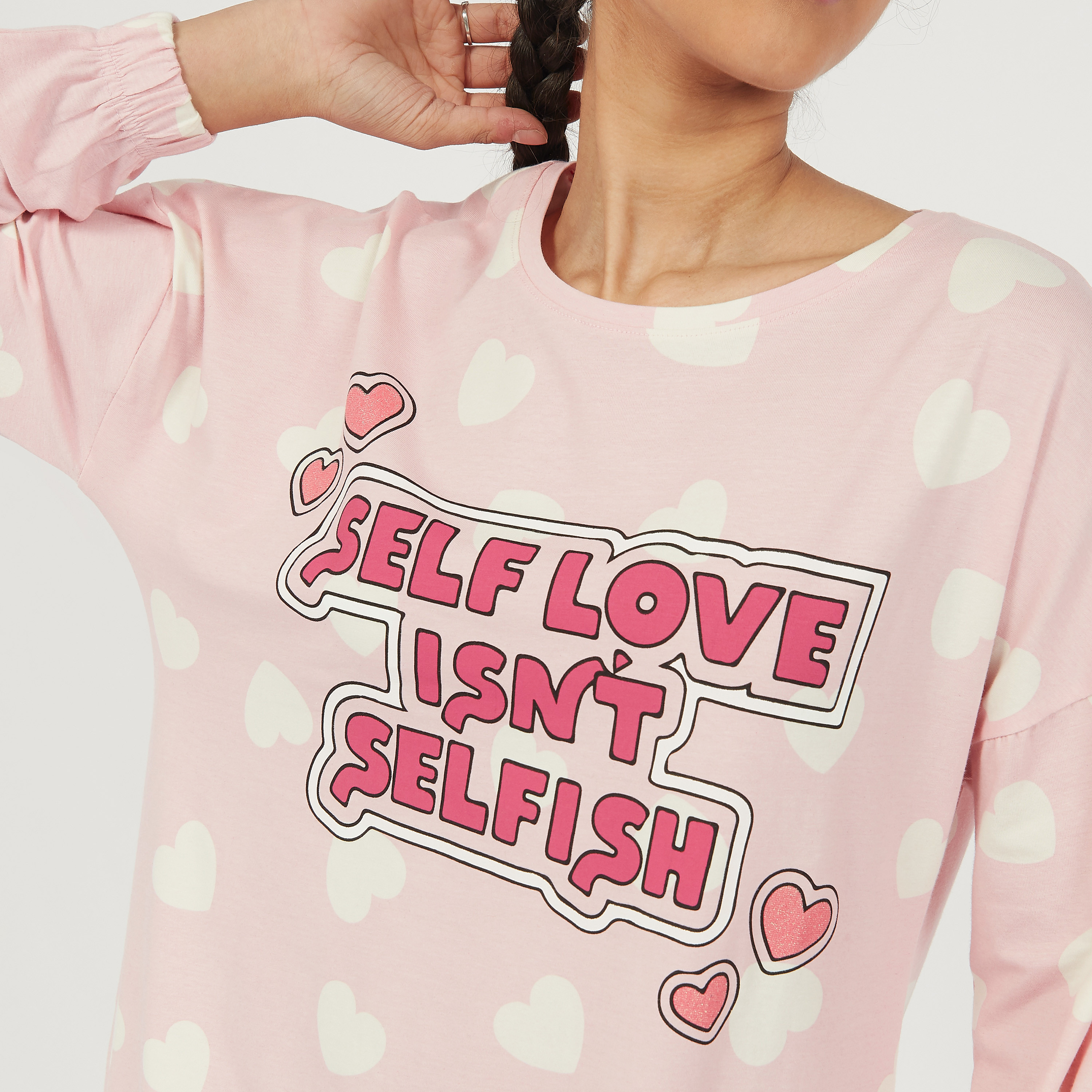 قميص نوم بياقة مستديرة وأكمام طويلة وطبعات-women-clothing-nightwear-nighties-image-5