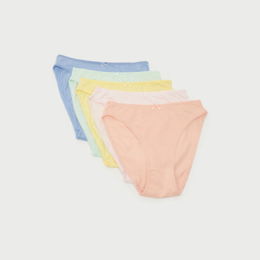 Set of 5 - Solid Hipster Briefs with Elasticated Waistband and Bow Accent-Panties-image-0