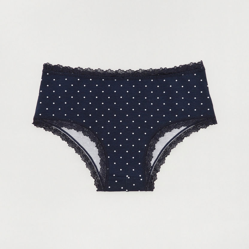 Polka Print Briefs with Lace Waistband-Panties-image-0