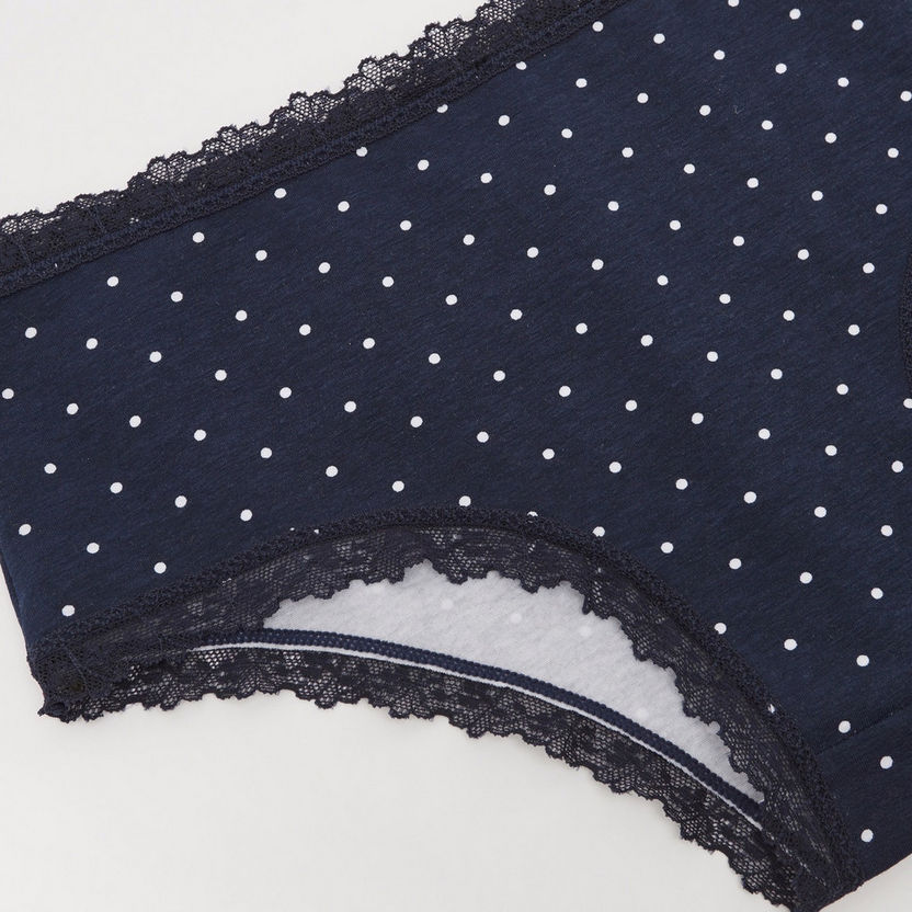 Polka Print Briefs with Lace Waistband-Panties-image-1
