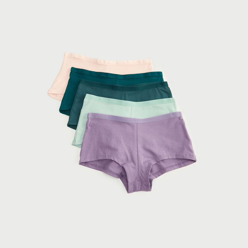 Set of 5 - Solid Boyshorts with Elasticated Waistband-Panties-image-0