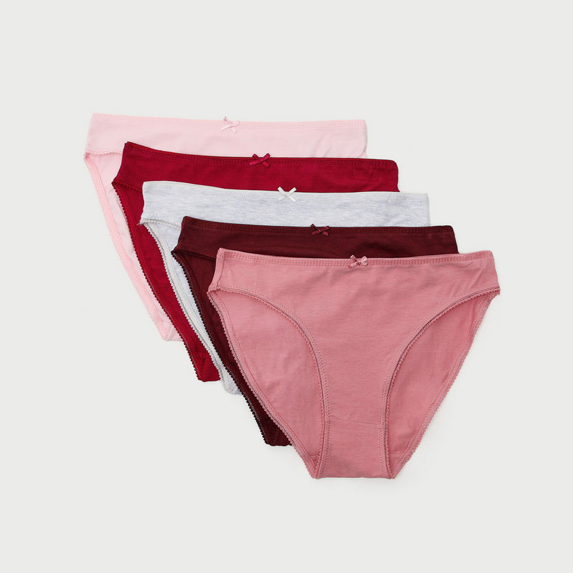 Set of 5 - Solid Hipster Briefs with Bow Accent-Panties-image-0