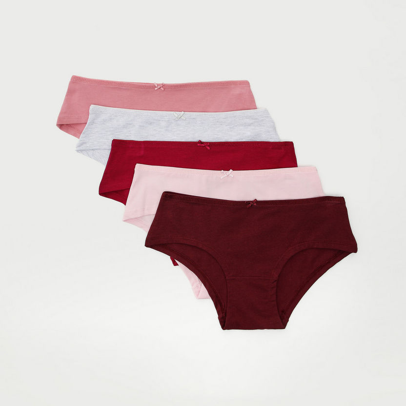 Set of 5 -  Solid Briefs with Elasticated Waistband and Bow Accent-Panties-image-0