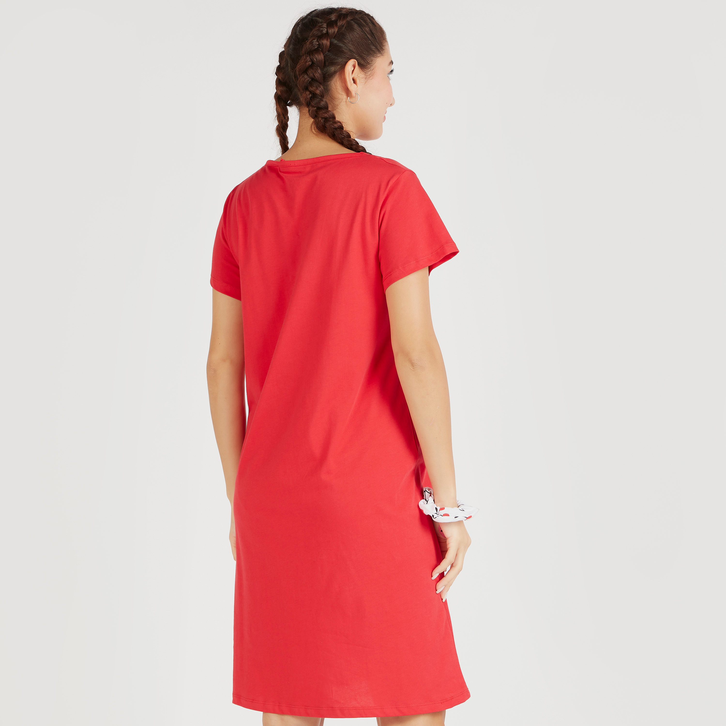 قميص نوم بياقة مستديرة وأكمام قصيرة وطبعات - طقم من قطعتين-women-clothing-nightwear-nighties-image-5