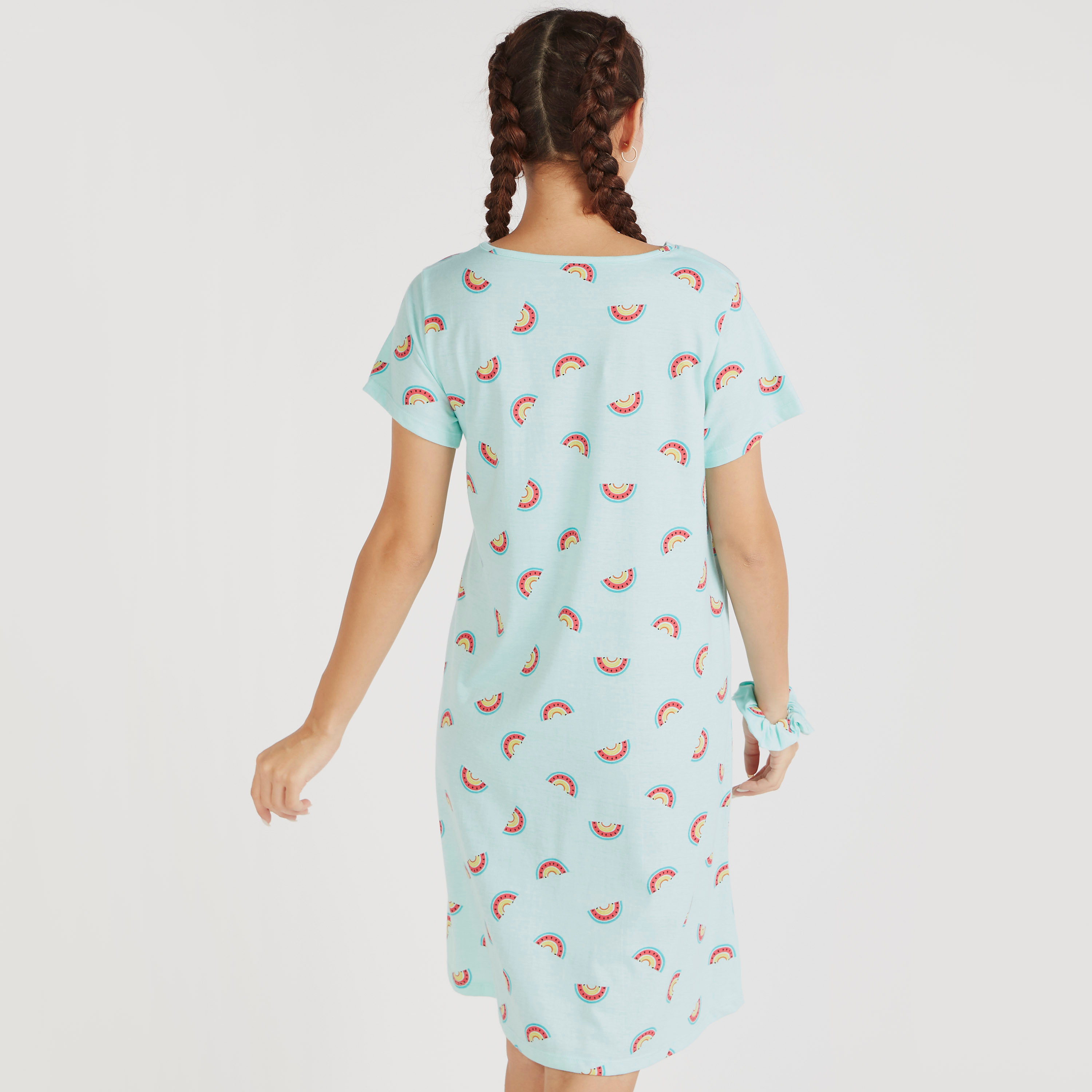 Set of 4 - Printed Short Sleeves Sleepshirt with Scrunchies-women-clothing-nightwear-nighties-image-4