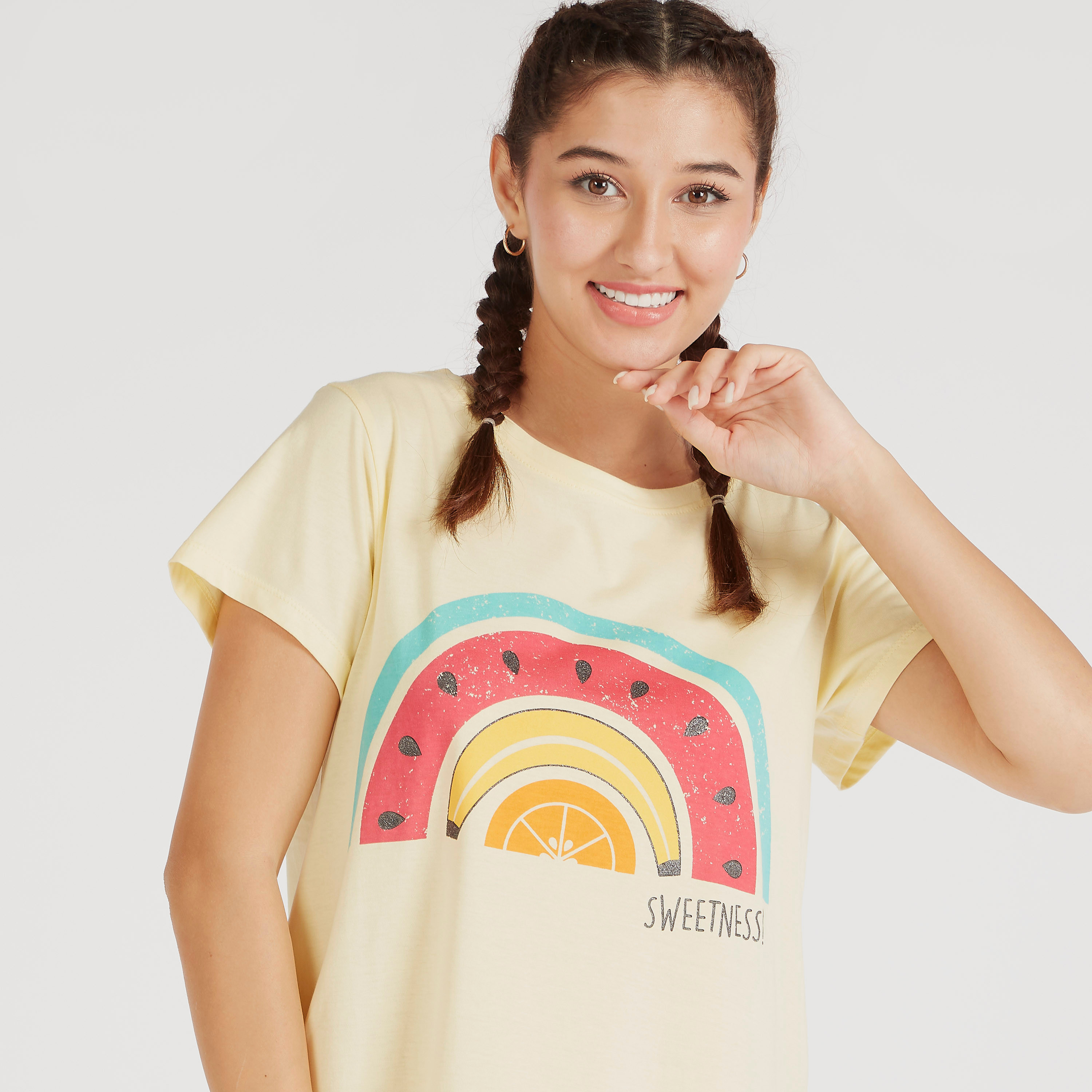 Set of 4 - Printed Short Sleeves Sleepshirt with Scrunchies-women-clothing-nightwear-nighties-image-6
