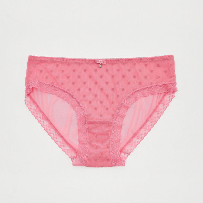 Polka Dot Hipster Briefs with Lace and Embellished Bow Detail-Panties-image-0