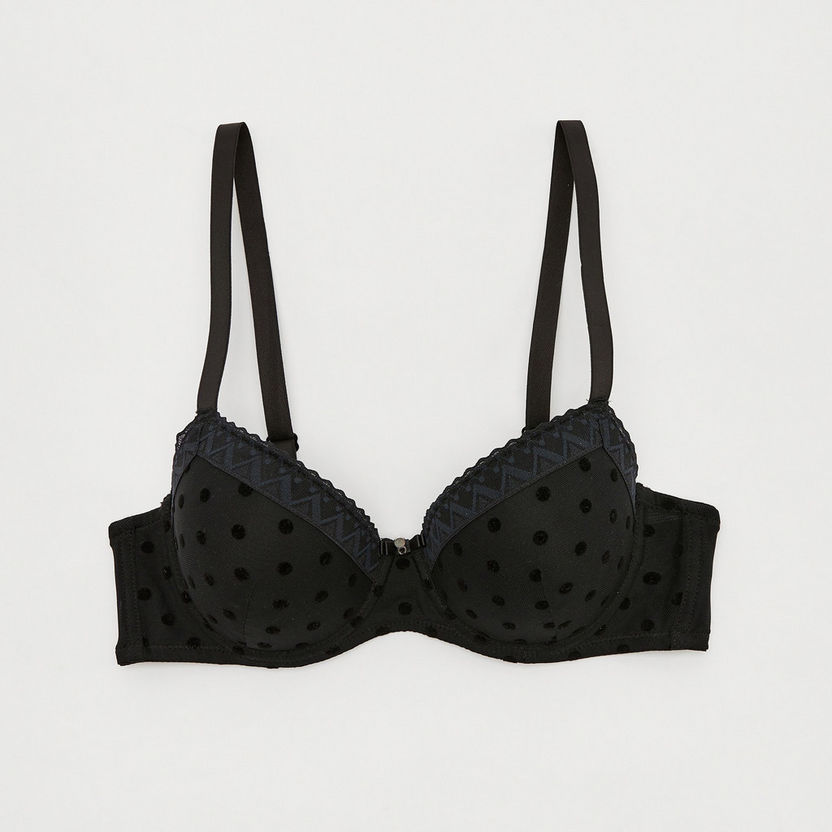Lace Detail Padded Demi Bra with Bow Accent-Bras-image-0