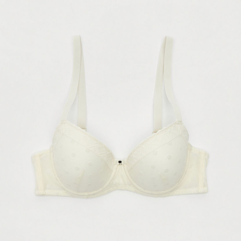 Lace Detail Padded Demi Bra with Bow Accent-Bras-image-0