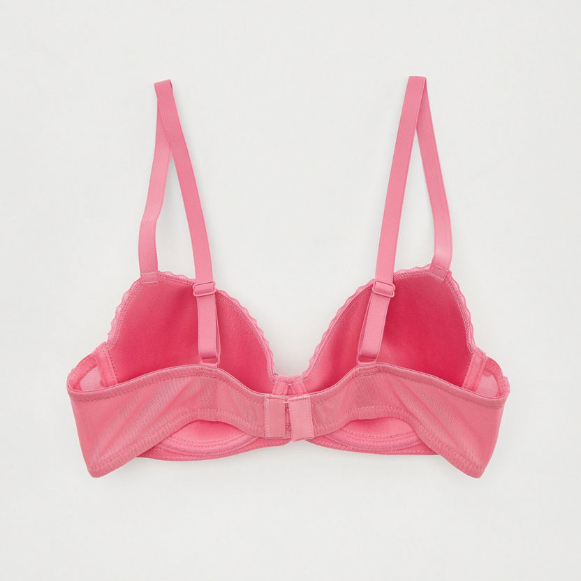 Lace Detail Padded Demi Bra with Bow Accent-Bras-image-2