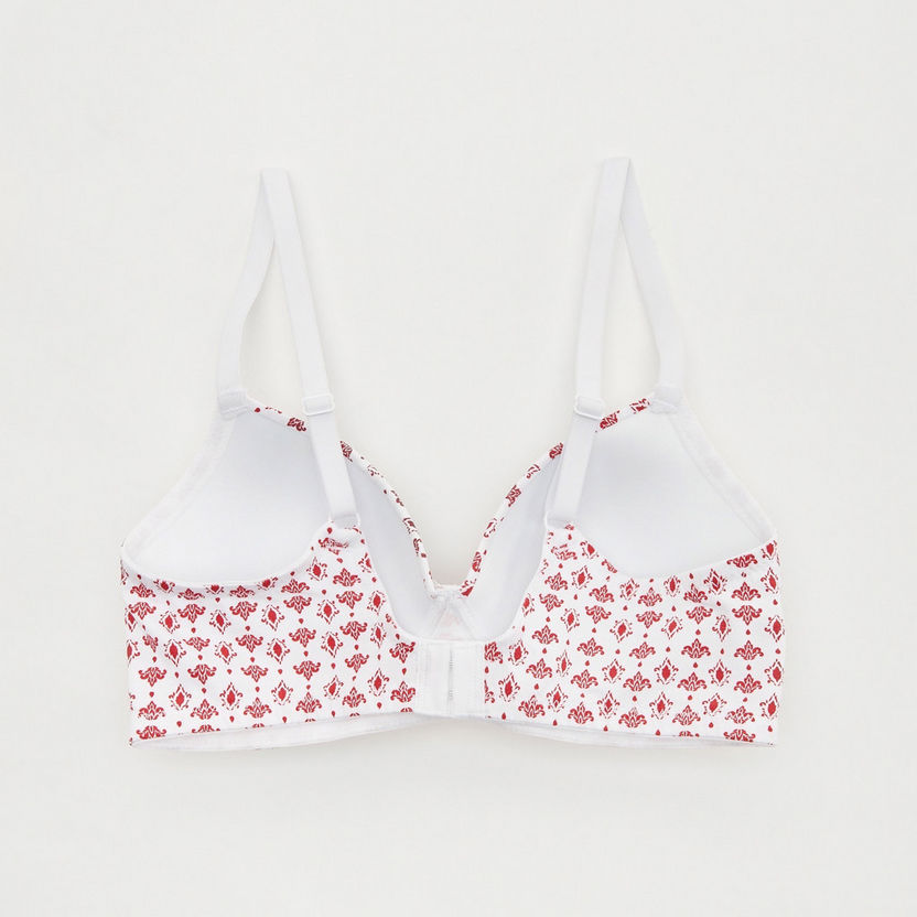 Printed Padded Plunge Bra with Bow Accent-Bras-image-2
