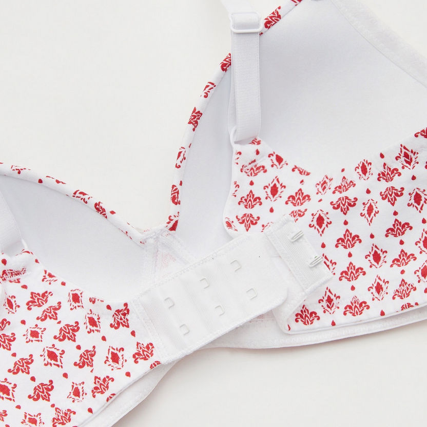 Printed Padded Plunge Bra with Bow Accent-Bras-image-3